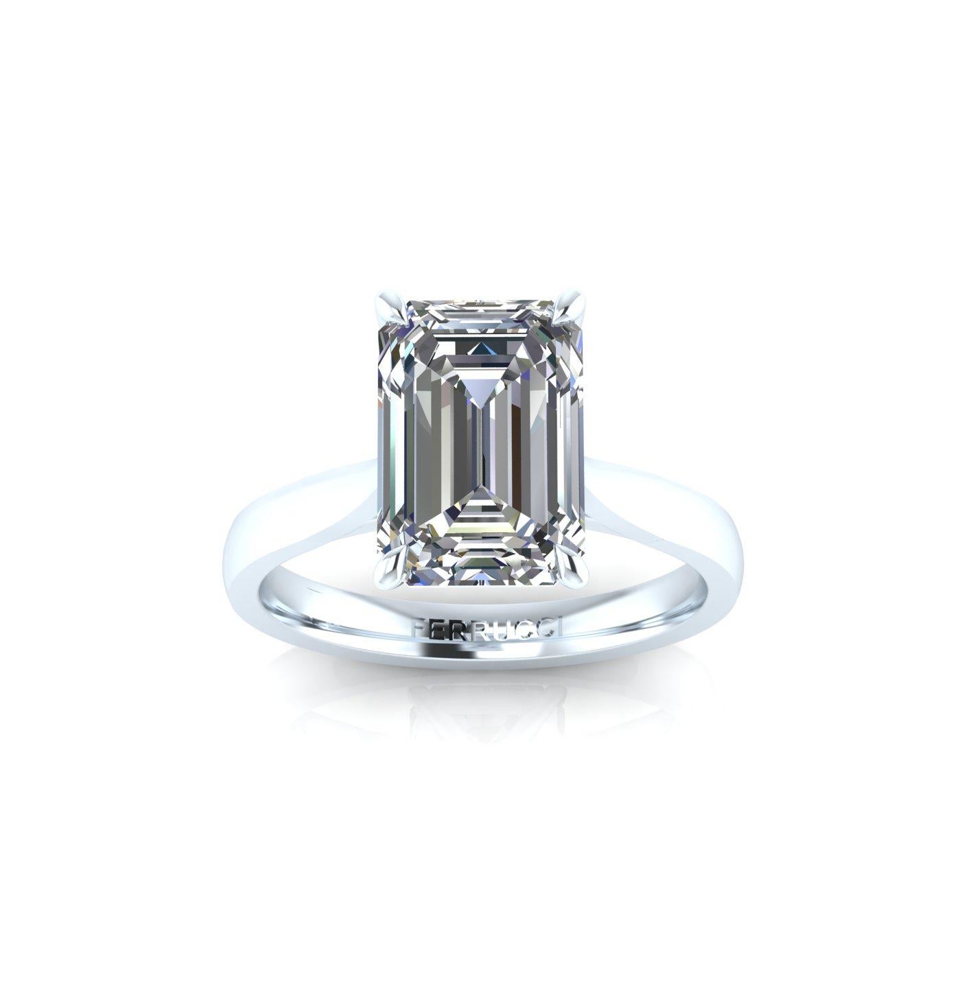 GIA Certified 3.50 carat Emerald step cut diamond, H color,  VS2 clarity, Excellent specs, set in made to fit,  Solitaire Platinum 950 engagement ring setting.
Completely customizable to fit any diamond's shape and size.
The ring size is a 5.75, we