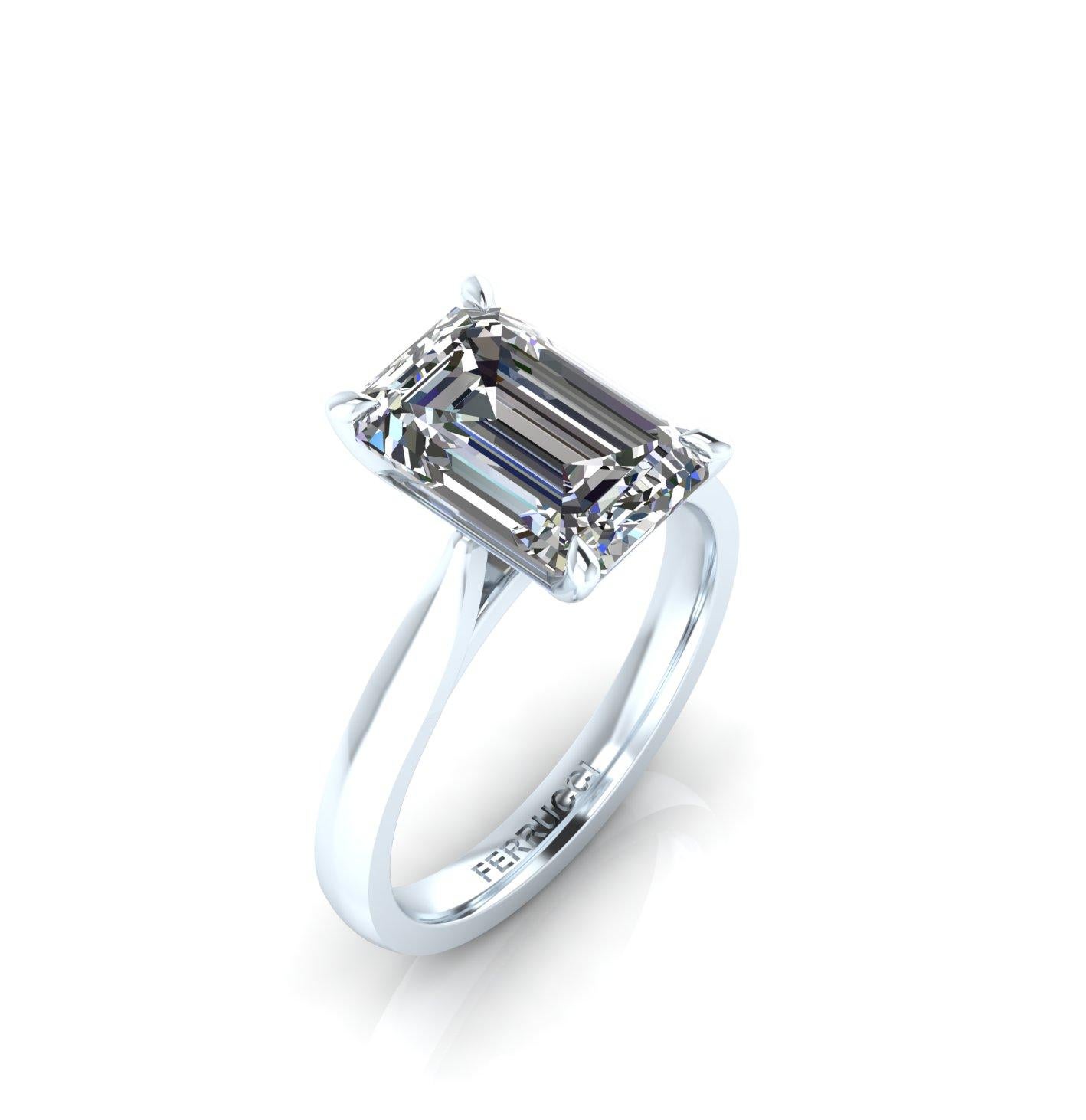 Moderne Diamant émeraude GIA de 3,50 carats  Bague de fiançailles en platine 950 en vente