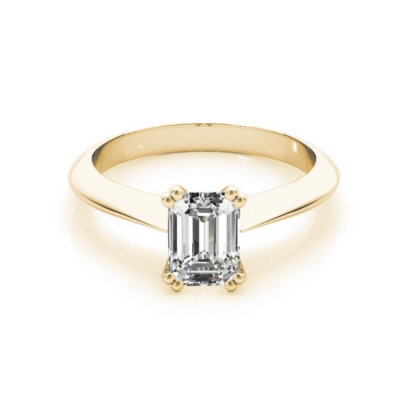 GIA 3,50 Karat Smaragd Solitär Tulip Kathedrale 18K Gelbgold Diamant Ring (Smaragdschliff) im Angebot