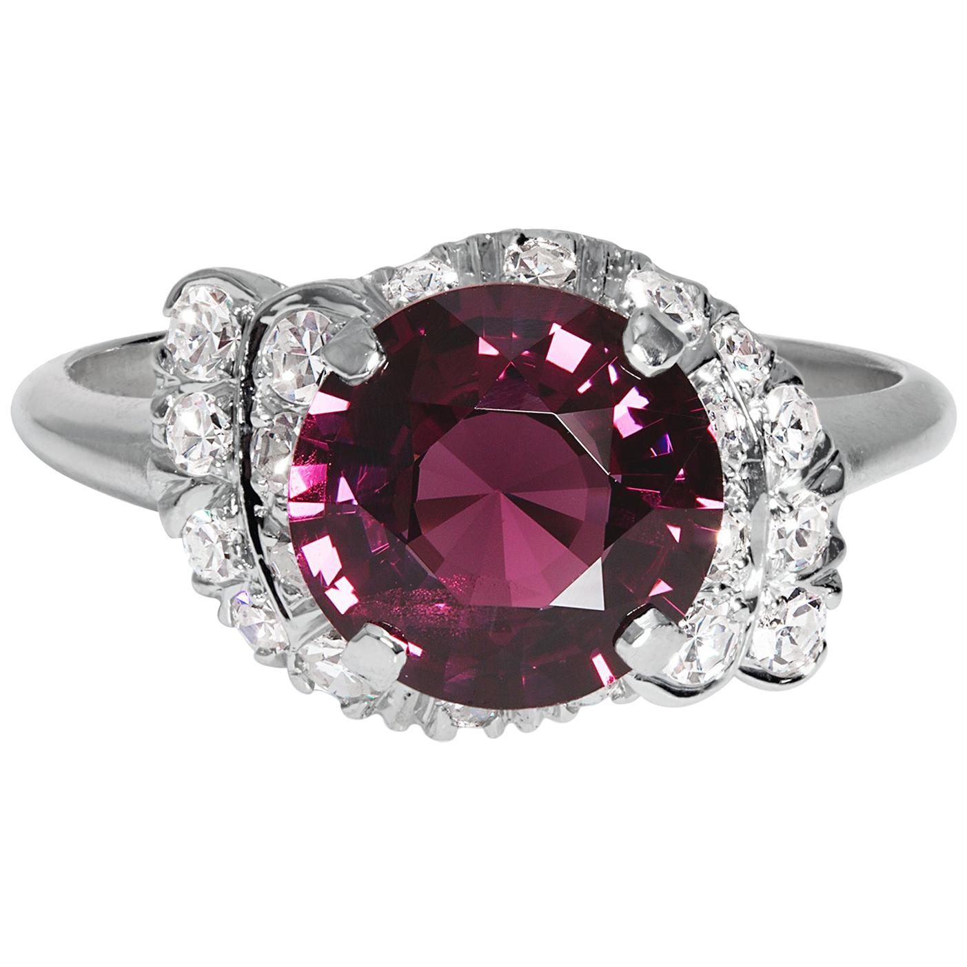 GIA 3.50 Carat Natural No-Heat Purple Spinel and Diamond Platinum Vintage Ring