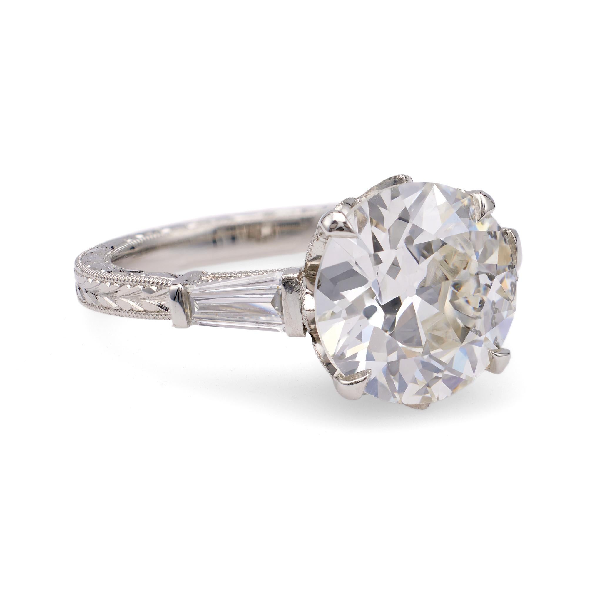 GIA 3,50 Karat Diamant Platinring mit europäischem Schliff im Zustand „Hervorragend“ im Angebot in Beverly Hills, CA