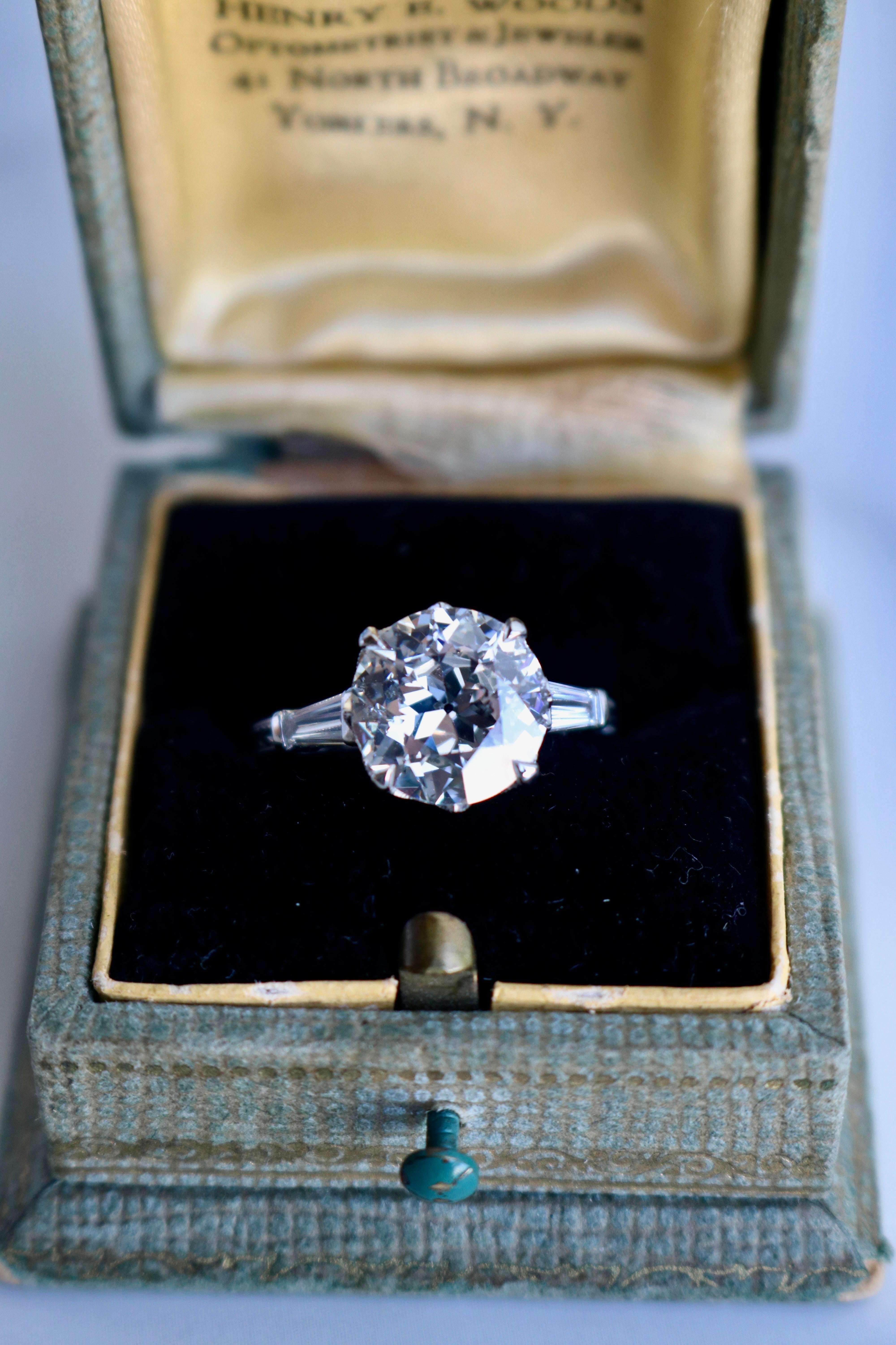 Bague en platine avec diamant GIA de 3,50 carats de taille européenne ancienne Unisexe en vente