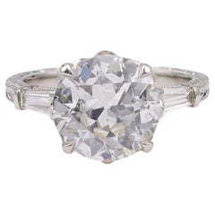 GIA 3.50 Carat Old European Cut Diamond Platinum Ring