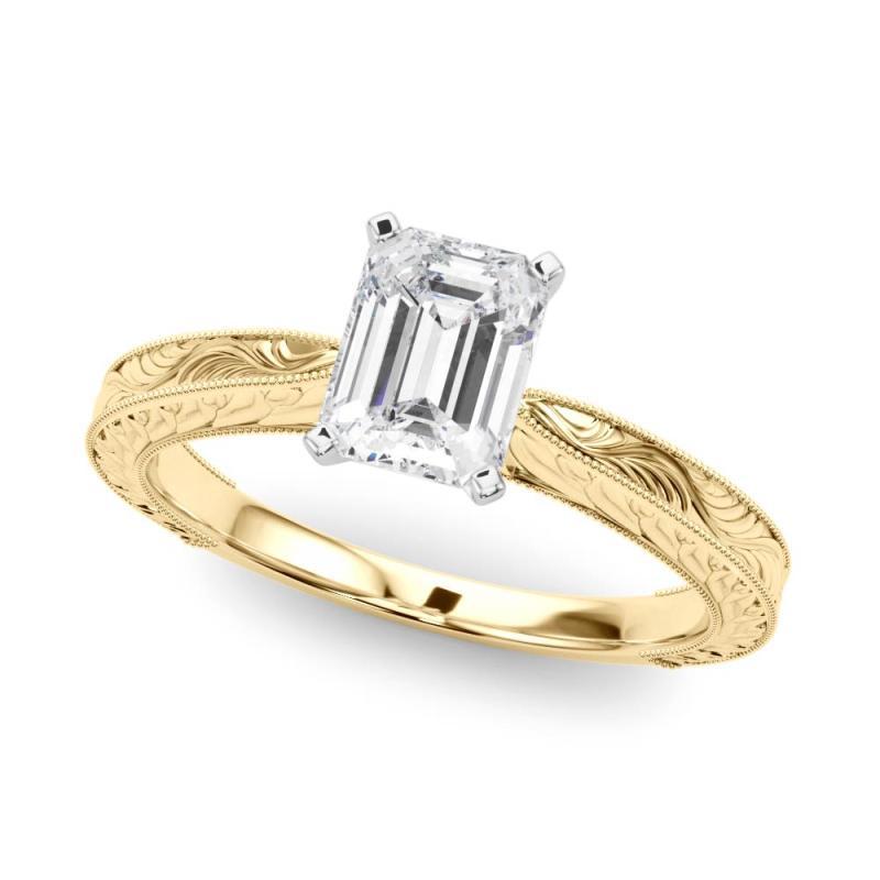 Taglio smeraldo GIA 3,50ct Smeraldo classico solitario antico inciso in oro giallo Anello di diamanti in vendita