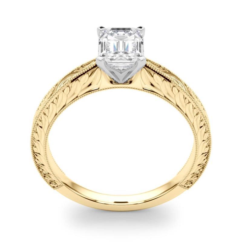 Donna GIA 3,50ct Smeraldo classico solitario antico inciso in oro giallo Anello di diamanti in vendita