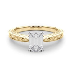 GIA 3.50ct Emerald Classic Solitaire Antique Engraved Yellow Gold Diamond Ring