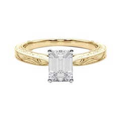 GIA 3,50ct Smeraldo classico solitario antico inciso in oro giallo Anello di diamanti