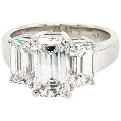 GIA 3.51 Carat E Vs1 Emerald Cut 3 Diamonds Ring Platinum