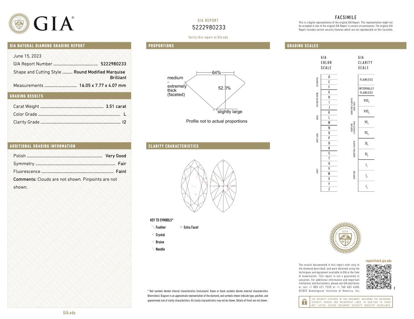 Marquise Cut GIA 3.51 Carat Moval Cut Diamond Platinum Solitaire Ring