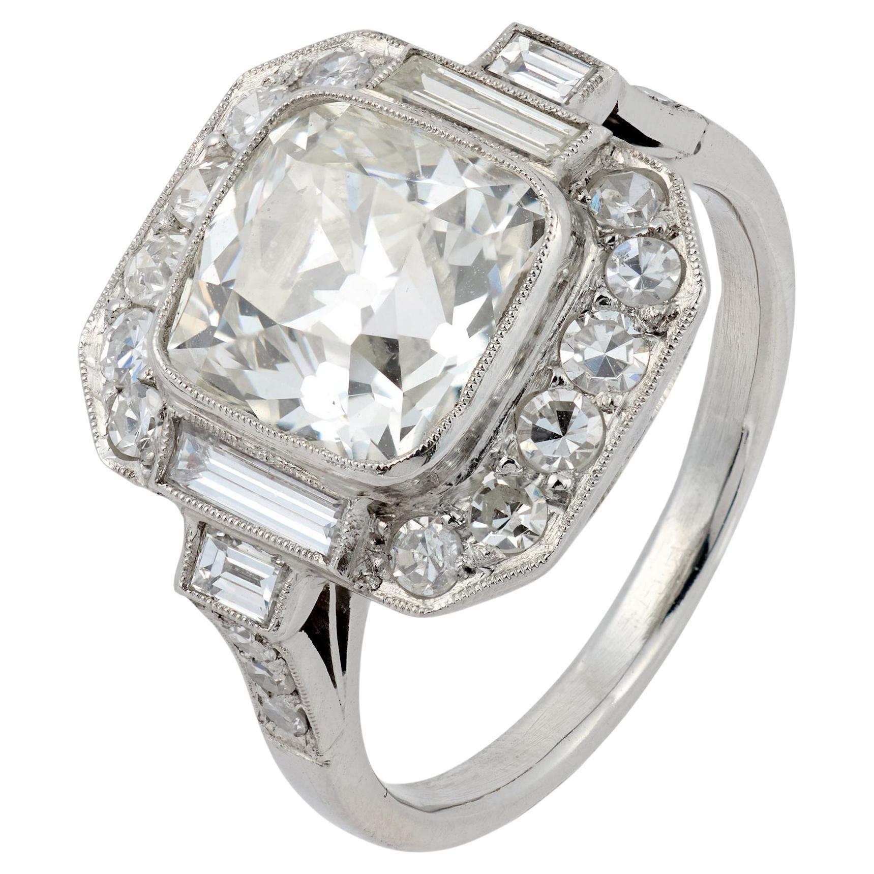 GIA 3.51 carat old mine cut diamond platinum engagement ring