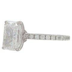 GIA 3.51 ct Total Weight Platinum Rectangular Radiant Cut Diamond Engagement Rin