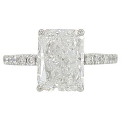 GIA 3.51 ct Total Weight Platinum Rectangular Radiant Cut Diamond Engagement Rin