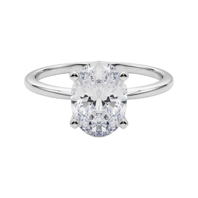 GIA 3.51ct Oval Slim Band Prong Set Solitaire 18K White Gold Diamond Ring