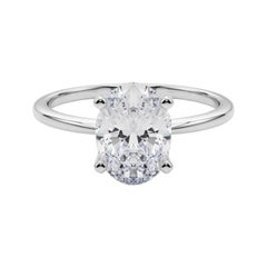 GIA 3.51ct Oval Slim Band Prong Set Solitaire 18K White Gold Diamond Ring