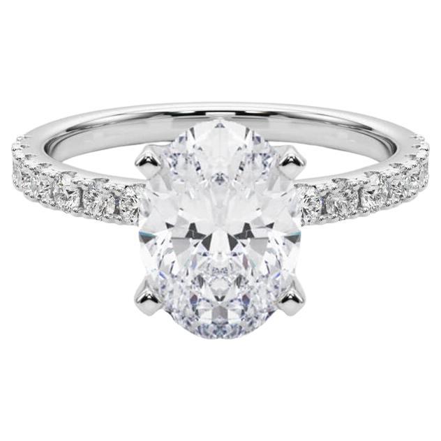 GIA 3,51ct Solitaire ovale avec Demi-Eternité Bague diamant en or blanc 18K