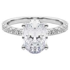 GIA 3,51ct Solitaire ovale avec Demi-Eternité Bague diamant en or blanc 18K