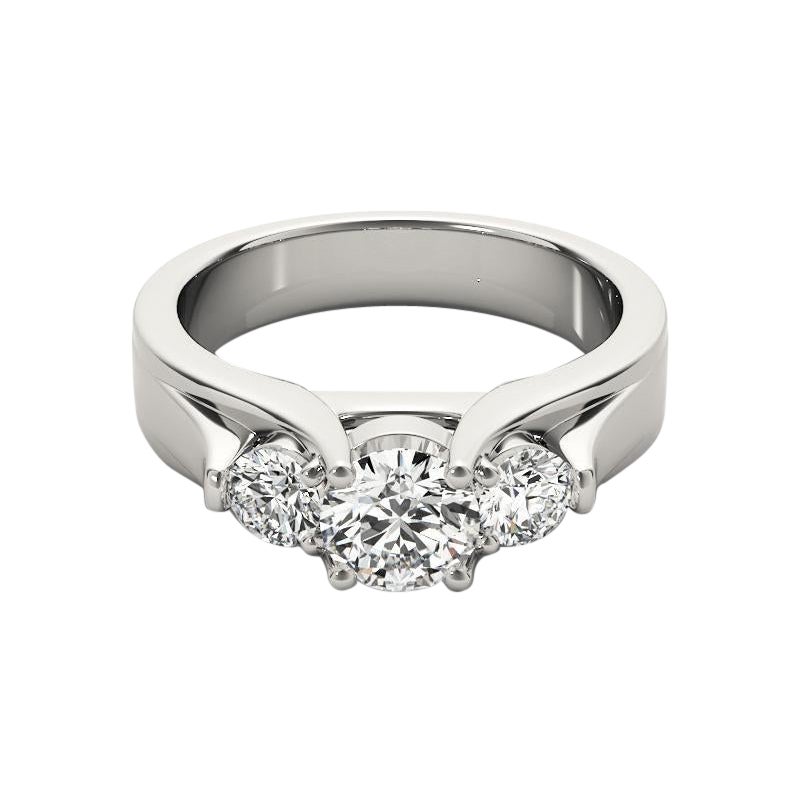 GIA 3.51ct Round 3-Stone Beveled Band Cathedral 18K White Gold Diamond Ring
