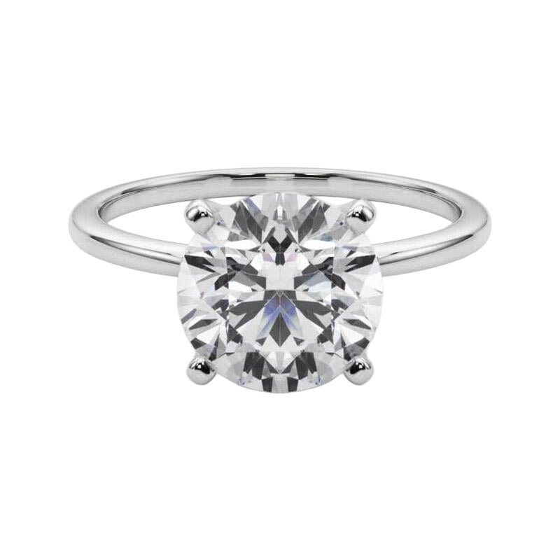 GIA 3.51ct Round Slim Band Prong Set Solitaire 18K White Gold Diamond Ring