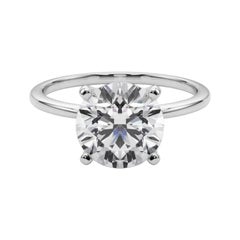GIA 3.51ct Round Slim Band Prong Set Solitaire 18K White Gold Diamond Ring