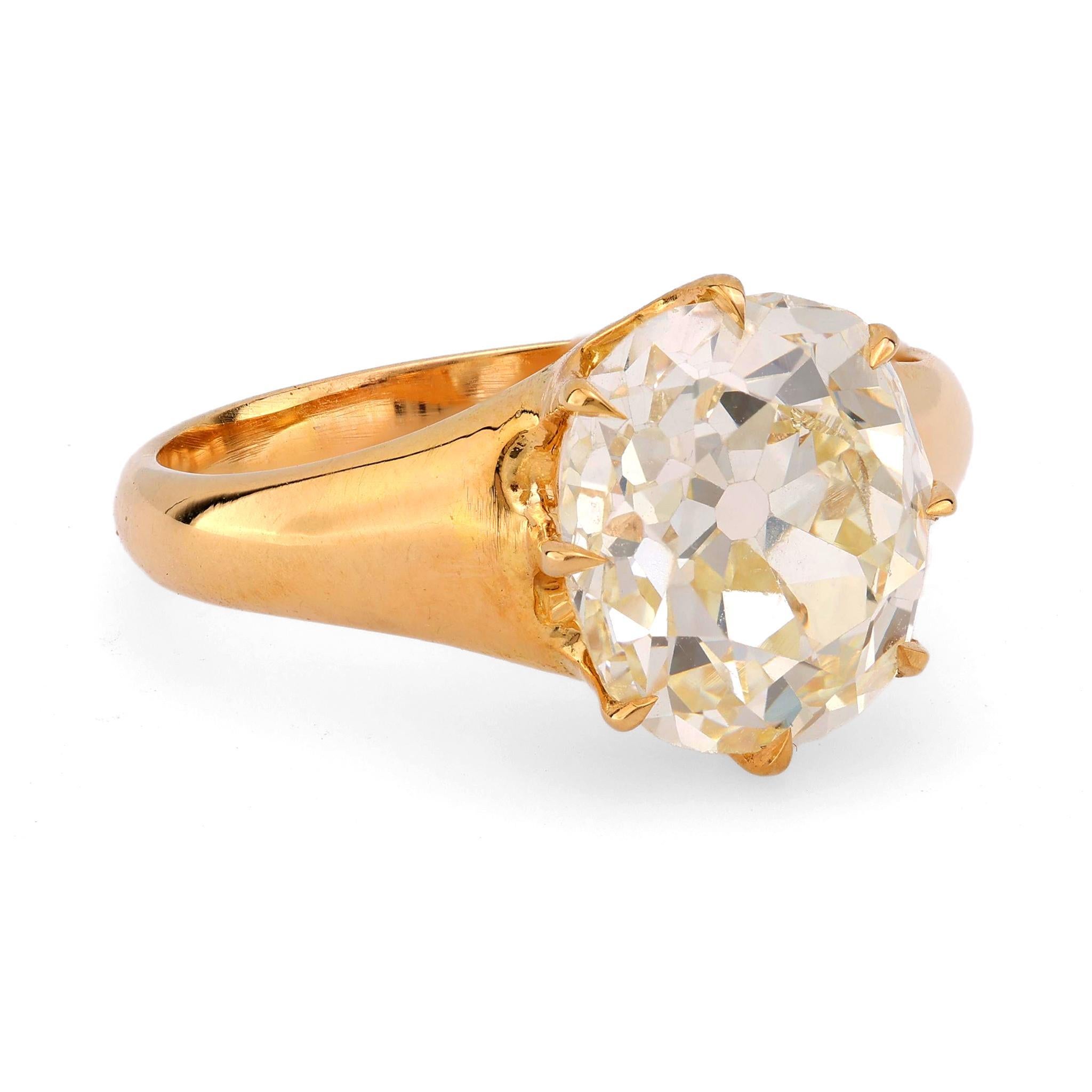 Victorian GIA 3.52 carat old mine cut diamond 14k yellow gold solitaire engagement ring
