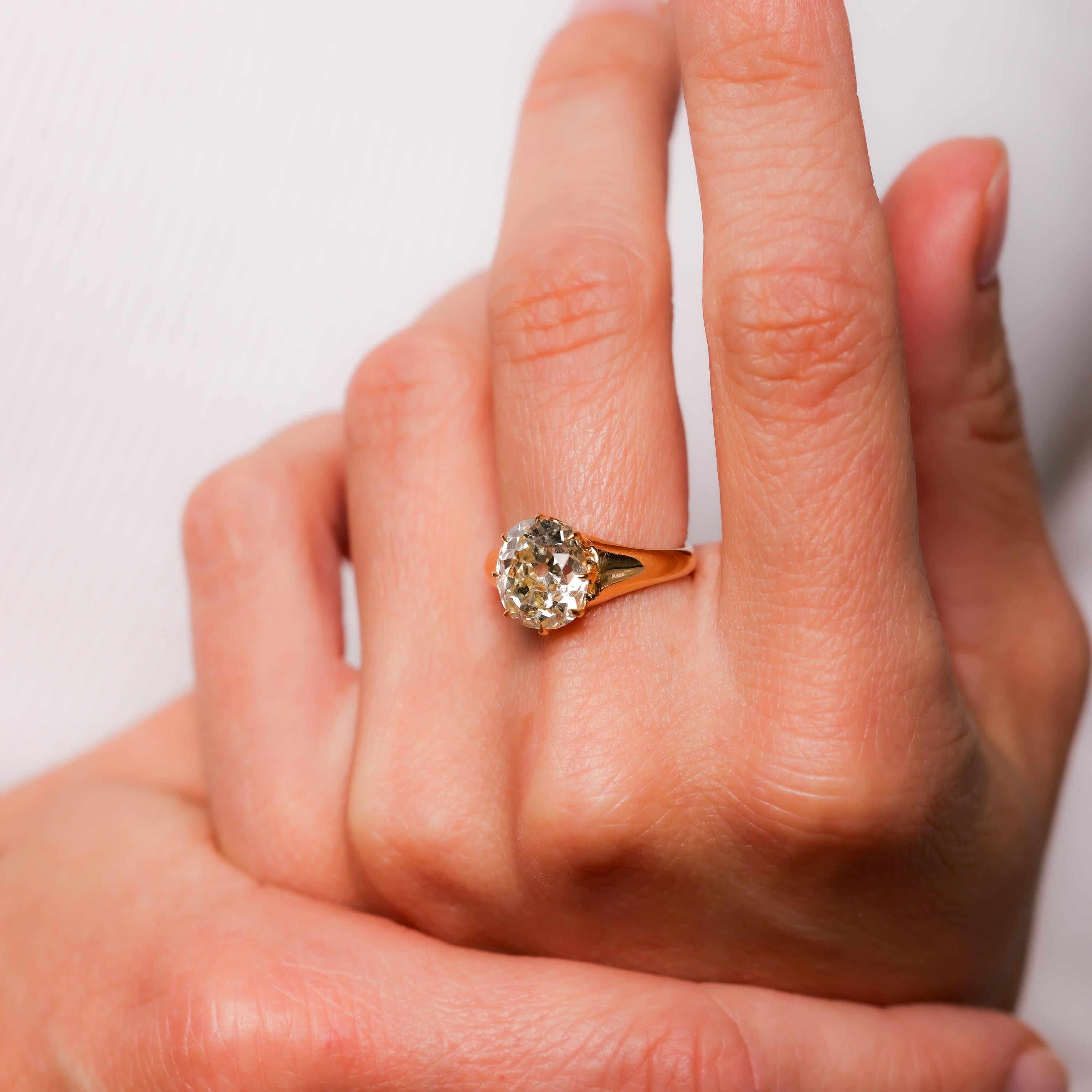 Old Mine Cut GIA 3.52 carat old mine cut diamond 14k yellow gold solitaire engagement ring