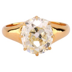 GIA 3.52 carat old mine cut diamond 14k yellow gold solitaire engagement ring