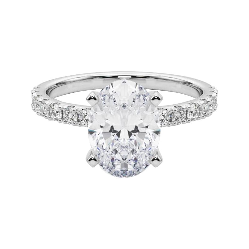 GIA 3,52ct Solitaire ovale avec Demi-Eternité Bague diamant en or blanc 18K