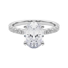 GIA 3,52ct Solitaire ovale avec Demi-Eternité Bague diamant en or blanc 18K
