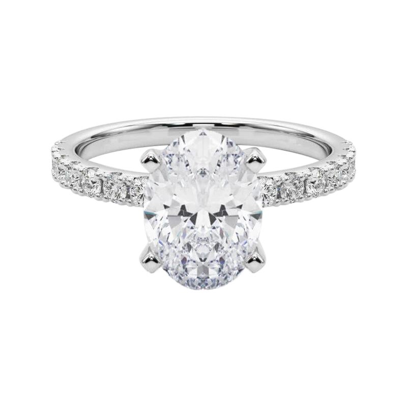 GIA 3,52ct Oval Solitär mit halber Ewigkeit 18K Weißgold Diamantring