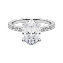 GIA 3,52 ct Solitario oval con media eternidad Anillo de diamantes de oro blanco de 18 quilates