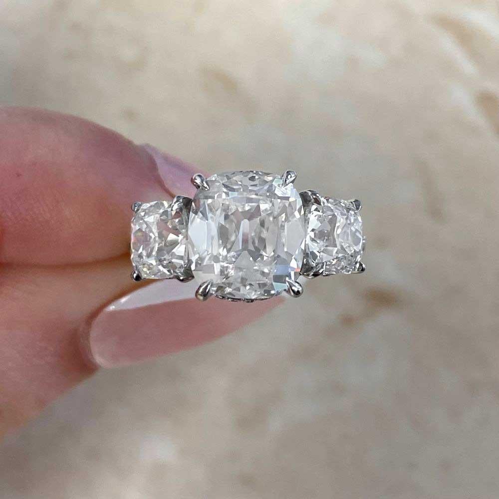 GIA 3.53ct Antique Cushion Cut Diamond Engagement Ring, VS1 Clarity, Platinum For Sale 5