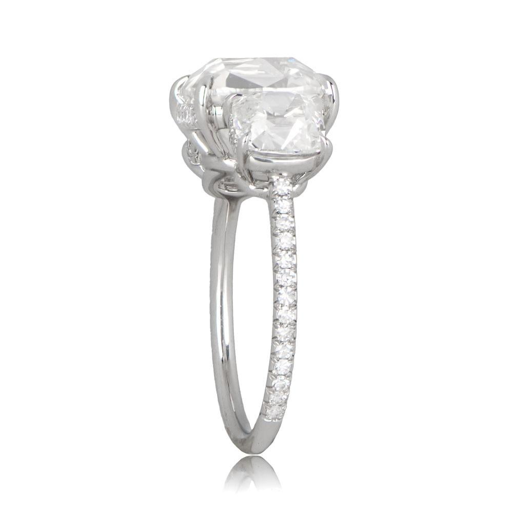 Art Deco GIA 3.53ct Antique Cushion Cut Diamond Engagement Ring, VS1 Clarity, Platinum For Sale