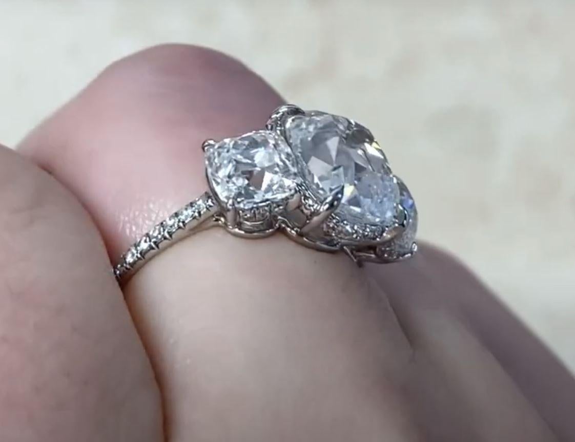 GIA 3.53ct Antique Cushion Cut Diamond Engagement Ring, VS1 Clarity, Platinum For Sale 1