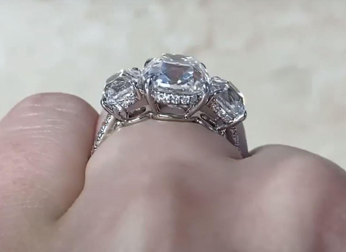 GIA 3.53ct Antique Cushion Cut Diamond Engagement Ring, VS1 Clarity, Platinum For Sale 3