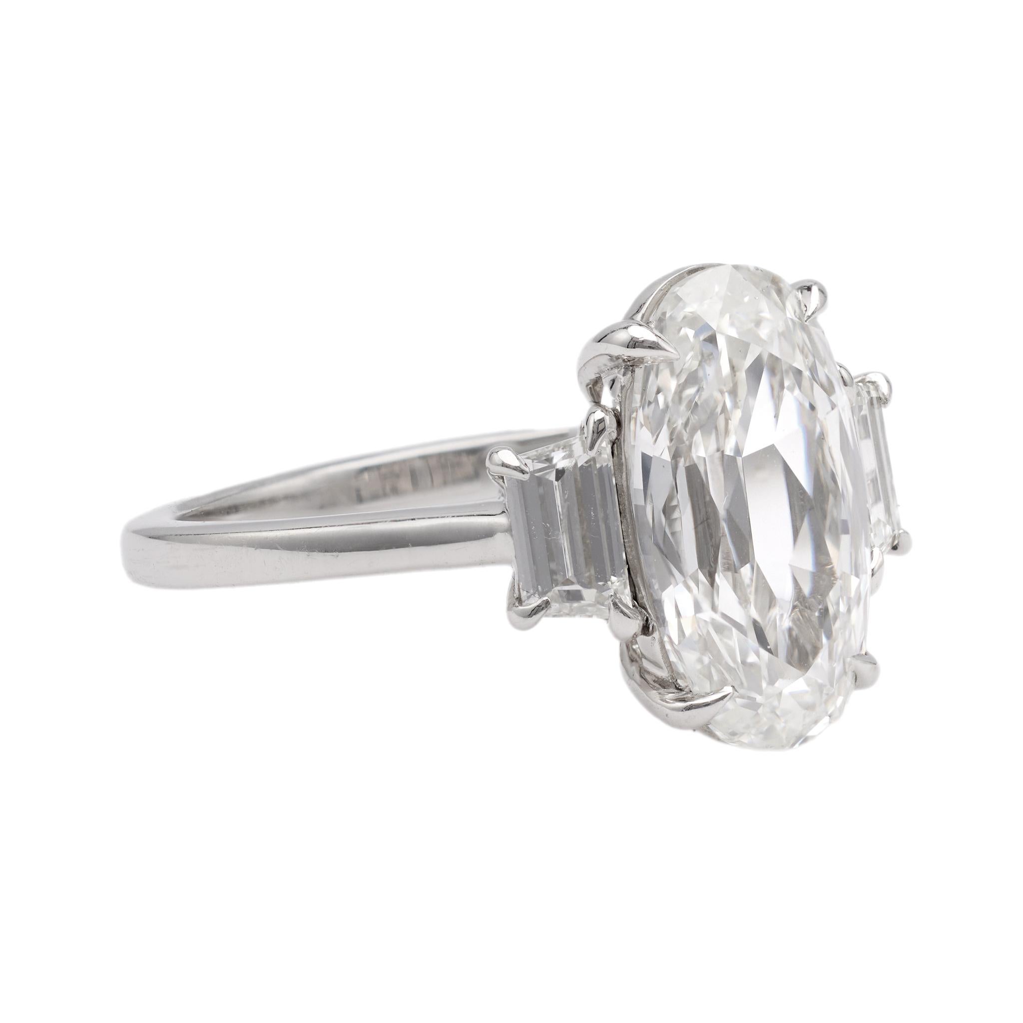 GIA 3.54 Carat Oval Cut Diamond Platinum Ring For Sale 1