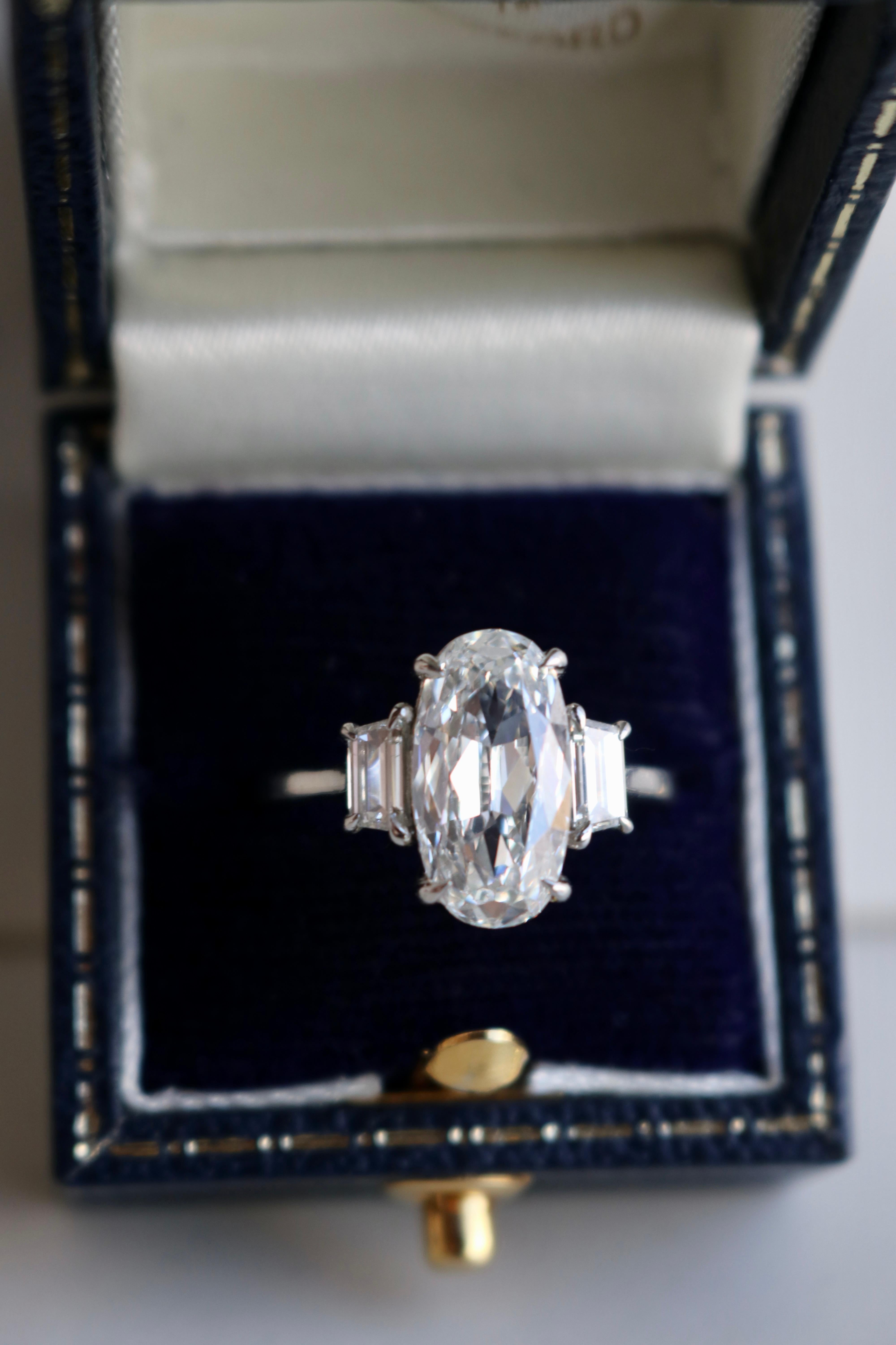 GIA 3.54 Carat Oval Cut Diamond Platinum Ring For Sale 2