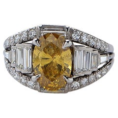 GIA 3.54ctw Fancy Deep Brownish Yellow Oval Diamond Triple Band Vintage Ring