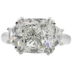GIA 3.55 Carat Estate Cushion Diamond 3-Stone Engagement Wedding Platinum Ring