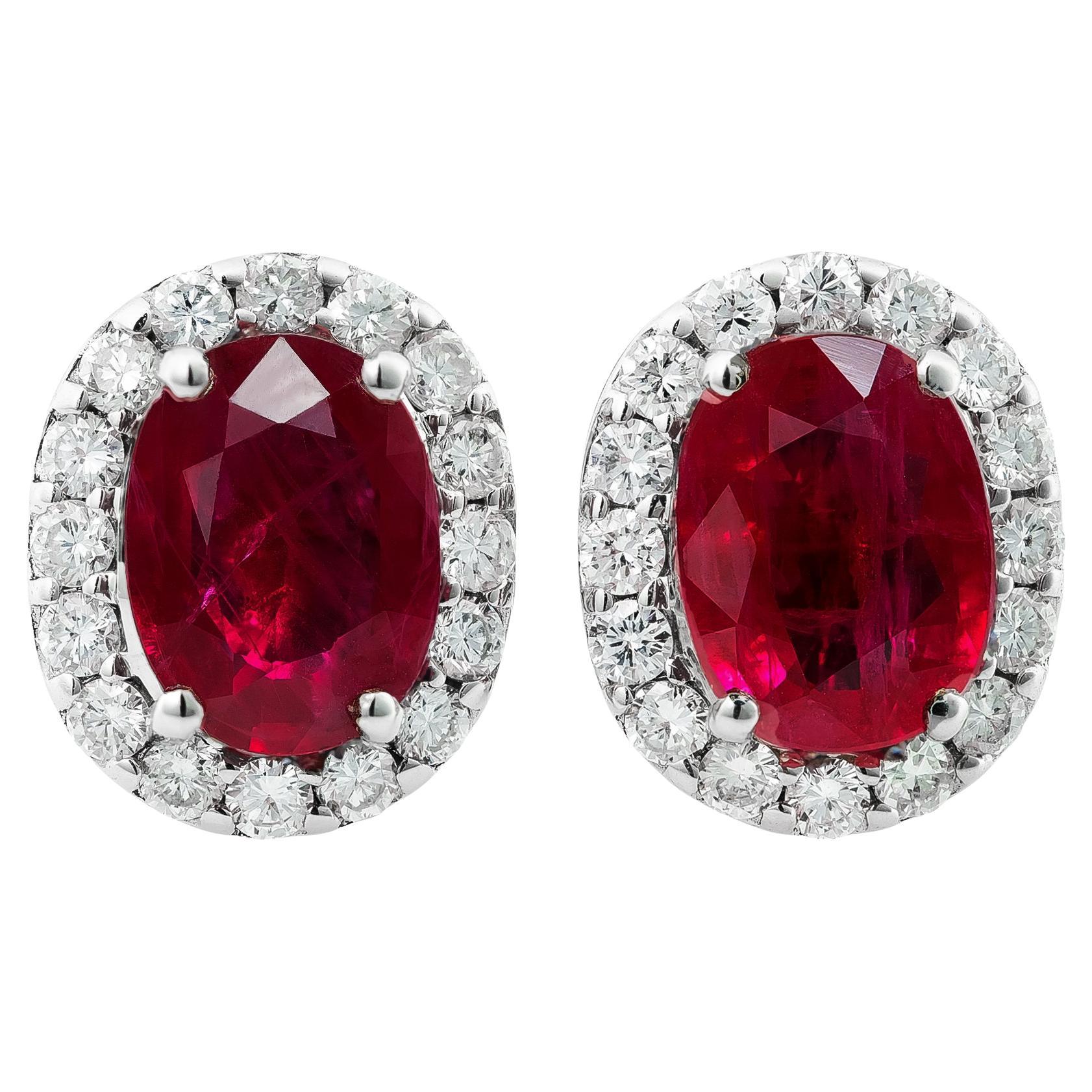 GIA 3.55 cts Natural Burma Rubies 
0.85 cts Diamonds 14K WG Earrings For Sale
