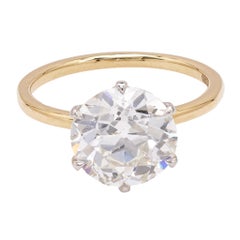 GIA 3.56 carat Old European Cut Diamond 18k Yellow Gold Platinum Solitaire Ring
