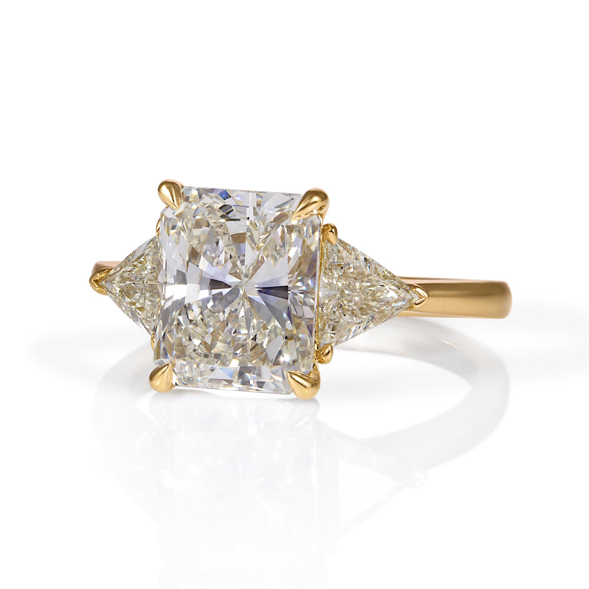 GIA 3,57 Karat Nachlass Vintage Strahlender Diamant Verlobungs-Ehering 18k Gelbgold Rin im Zustand „Gut“ in New York, NY