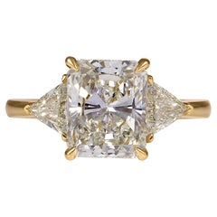 GIA 3.57ct Estate Vintage Radiant Diamond Engagement Wedding 18k Yellow Gold Rin