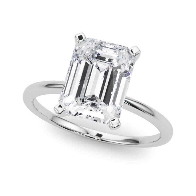 Emerald Cut GIA 3.5ct Emerald Slim Band Prong Set Solitaire 18K White Gold Diamond Ring For Sale
