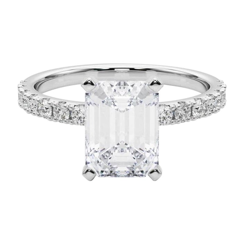 GIA 3.5ct Emerald Solitaire with Half Eternity 18K White Gold Diamond Ring