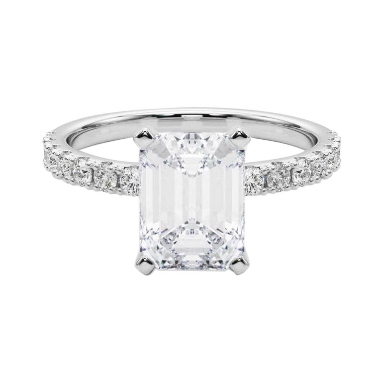GIA 3,5ct Smaragd Solitär mit halber Ewigkeit 18K Weißgold Diamantring