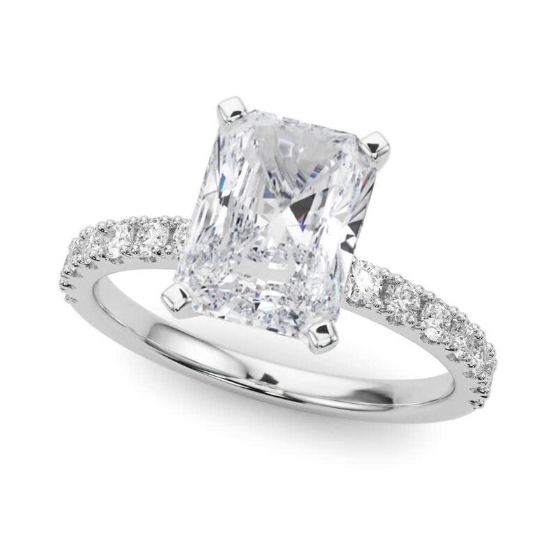 GIA 3,5 ct Solitario radiante con media eternidad Anillo de diamantes de oro blanco de 18 quilates Corte radiante en venta