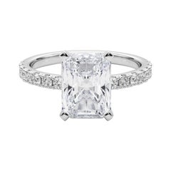 GIA 3,5ct Radiant Solitaire mit halber Ewigkeit 18K Weißgold Diamantring