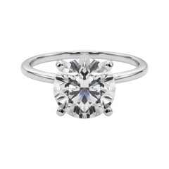 GIA 3.5ct Round Slim Band Prong Set Solitaire 18K White Gold Diamond Ring