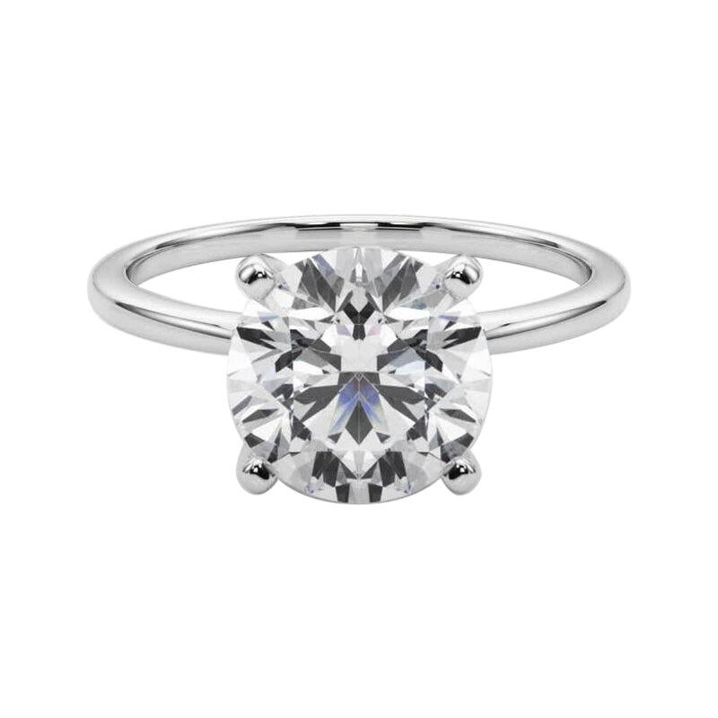 GIA Anello con diamante rotondo da 3,5 carati a fascia sottile con solitario incastonato in oro bianco 18 carati