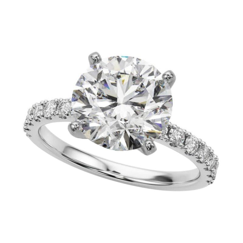 GIA 3.5ct Round Solitaire with Half Eternity 18K White Gold Diamond Ring